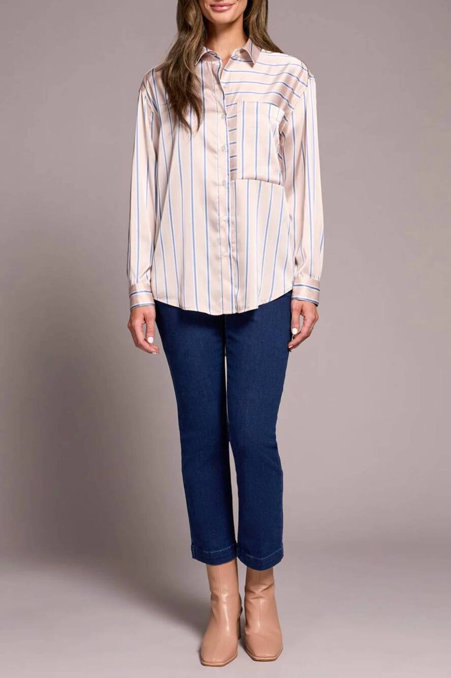 NEW TRIBAL stripe satin shirt in beige